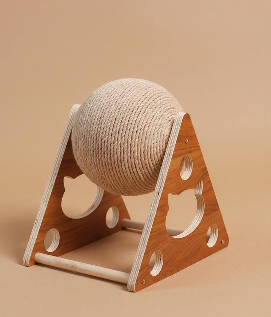 Massief houten krabbal bol design kattenkop Daily Paw Nederland