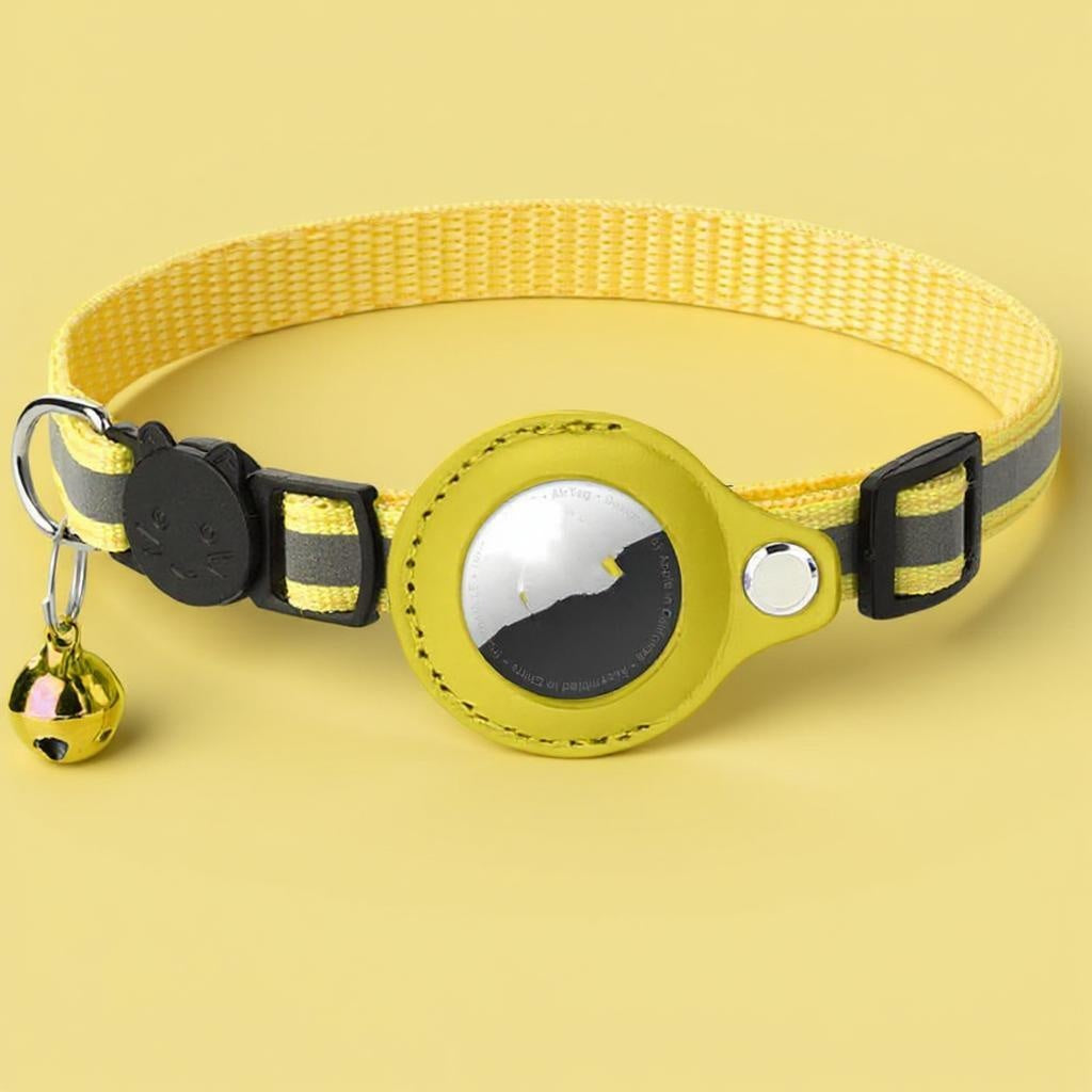 Kattenhalsband geel met AirTag-houder GPS tracking Daily Paw