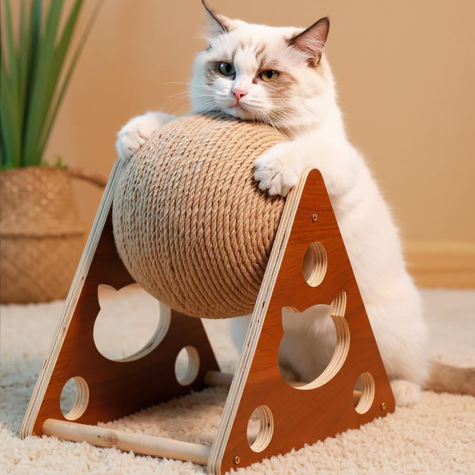 Massief houten krabbal natuurlijk krabplezier katten Daily Paw