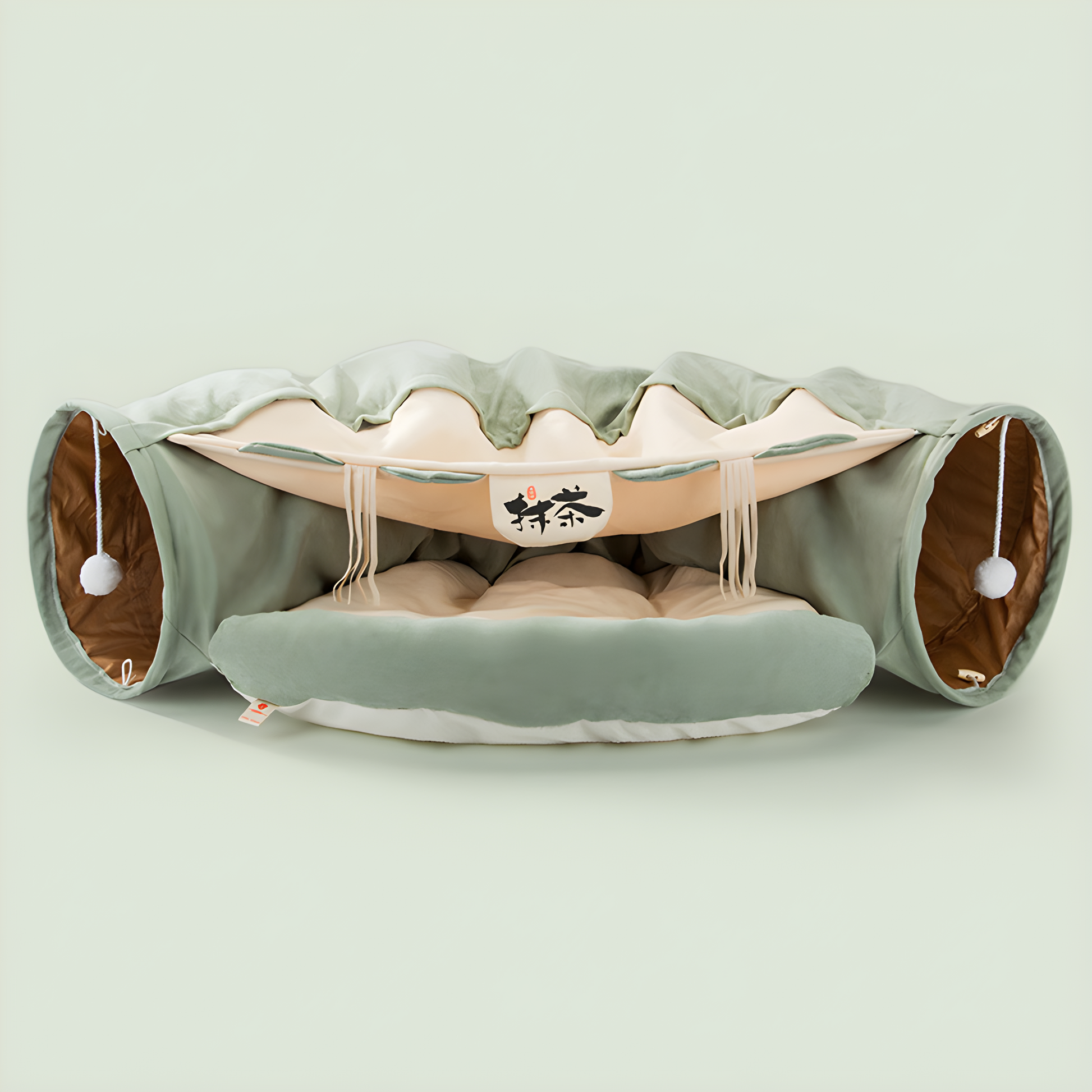 Opvouwbare kattentunnel matcha groen design Daily Paw Nederland