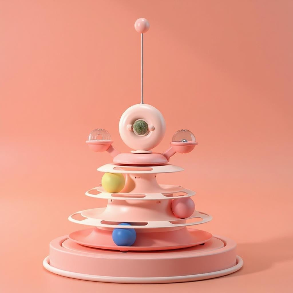 Vierlaagse katten speeltrack roze bal interactief speelgoed