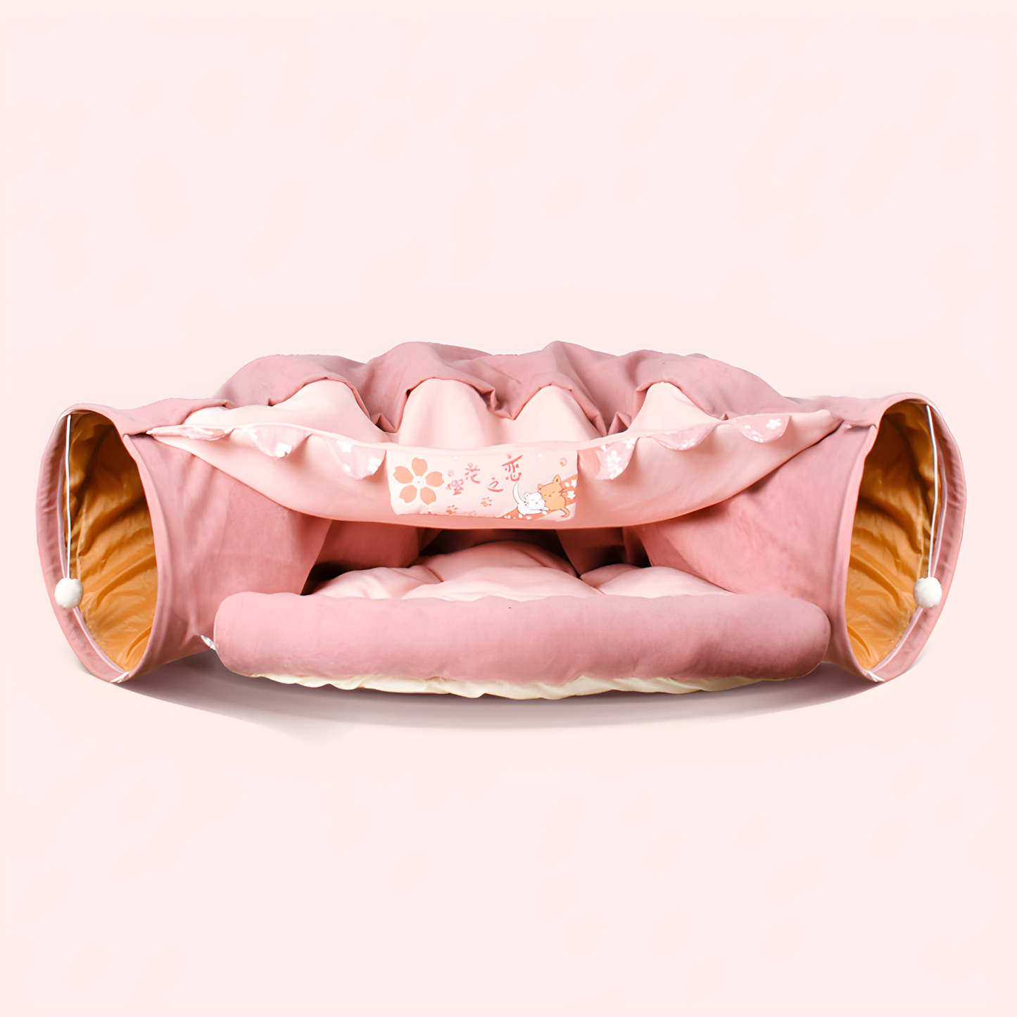 Opvouwbare kattentunnel sakura roze design katten speelgoed
