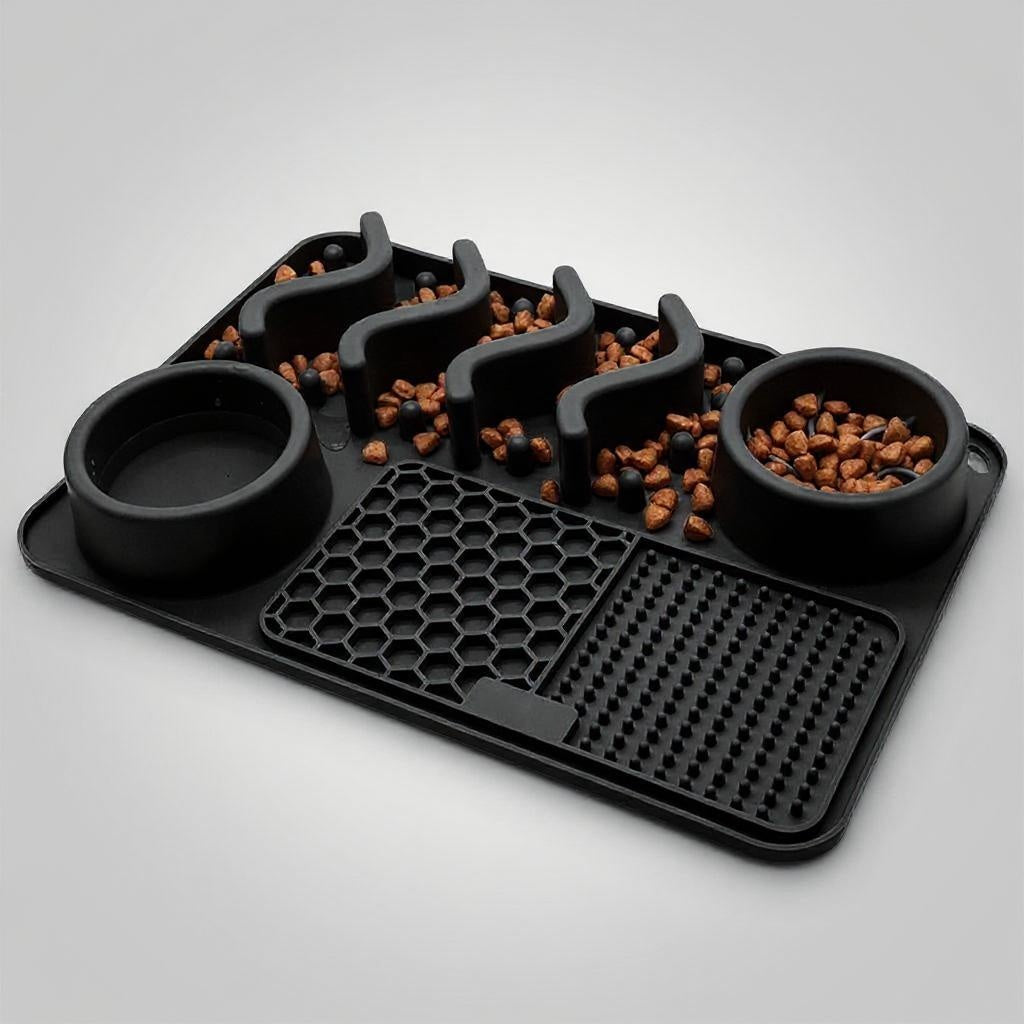 Siliconen likmat zwart groot formaat rustgevend eten Daily Paw Nederland