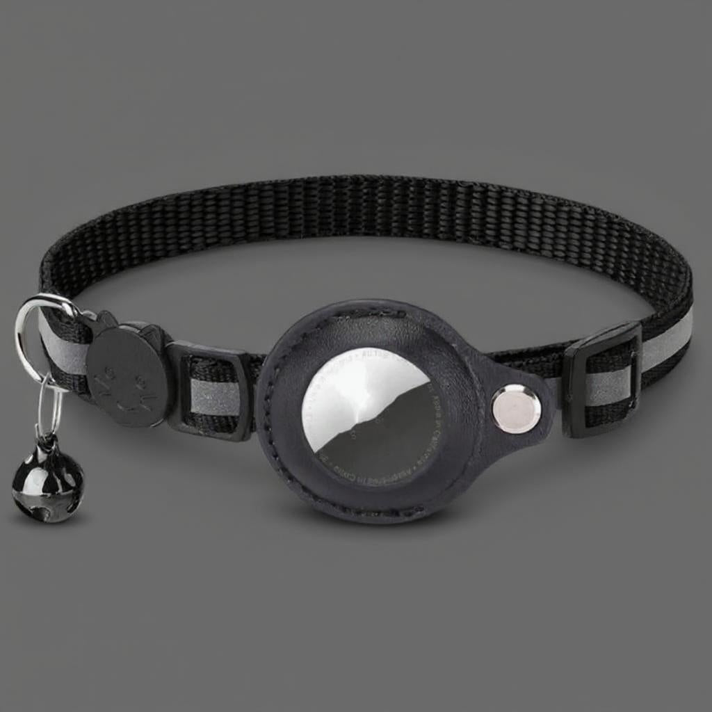 Kattenhalsband zwart met AirTag-houder GPS tracking Daily Paw