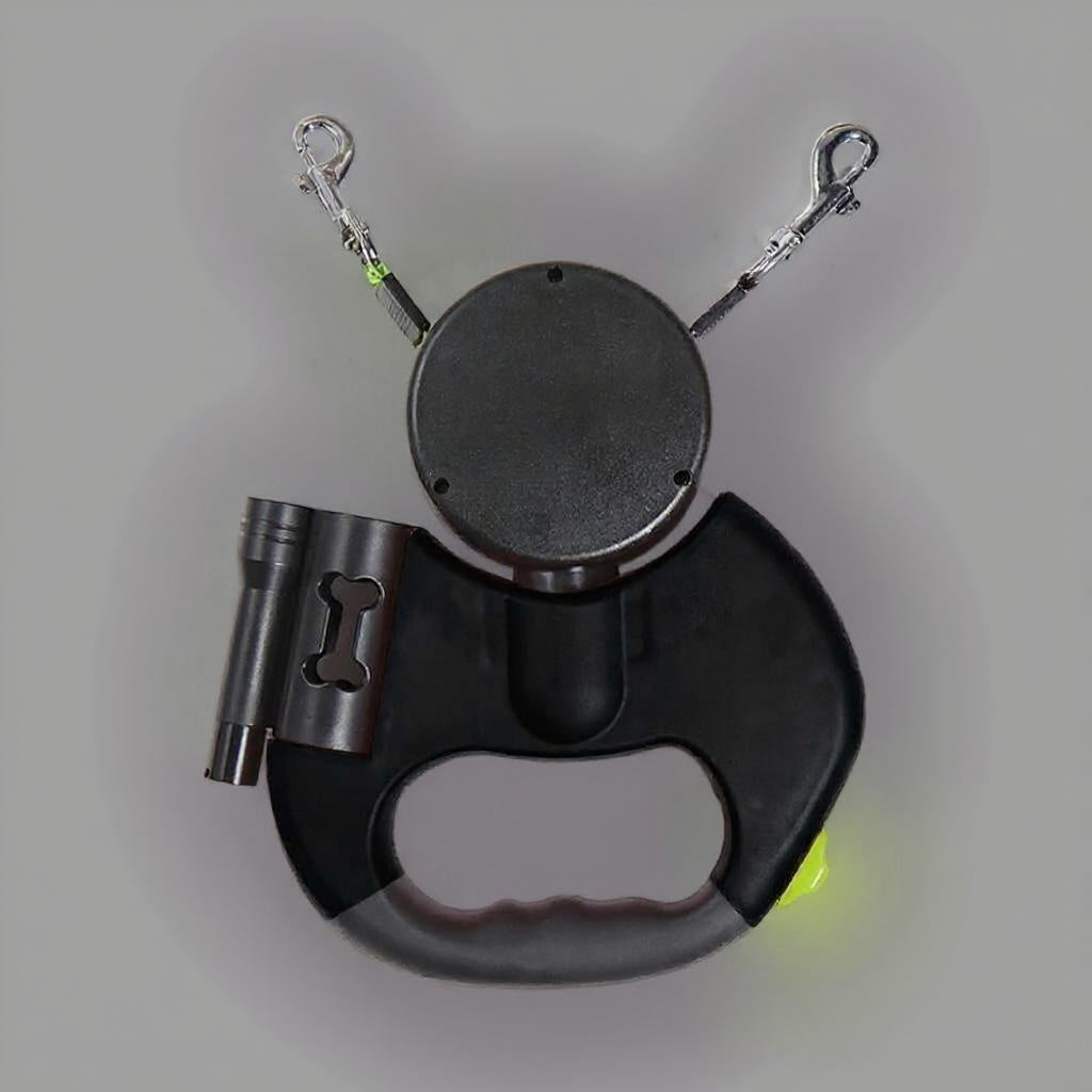 Dubbele intrekbare hondenriem zwart met zaklamp Daily Paw Nederland